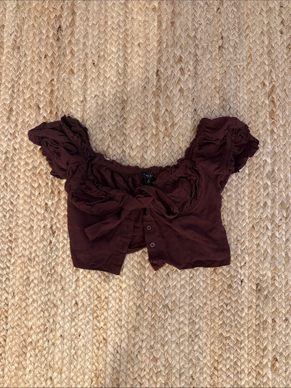 Kendall & Kylie Dark Brown Ruffle Tie-Front Crop Top